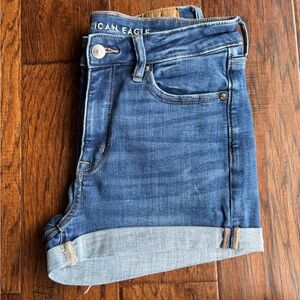 American Eagle Outfitters High V-Rise Shortie Denim Shorts Blue